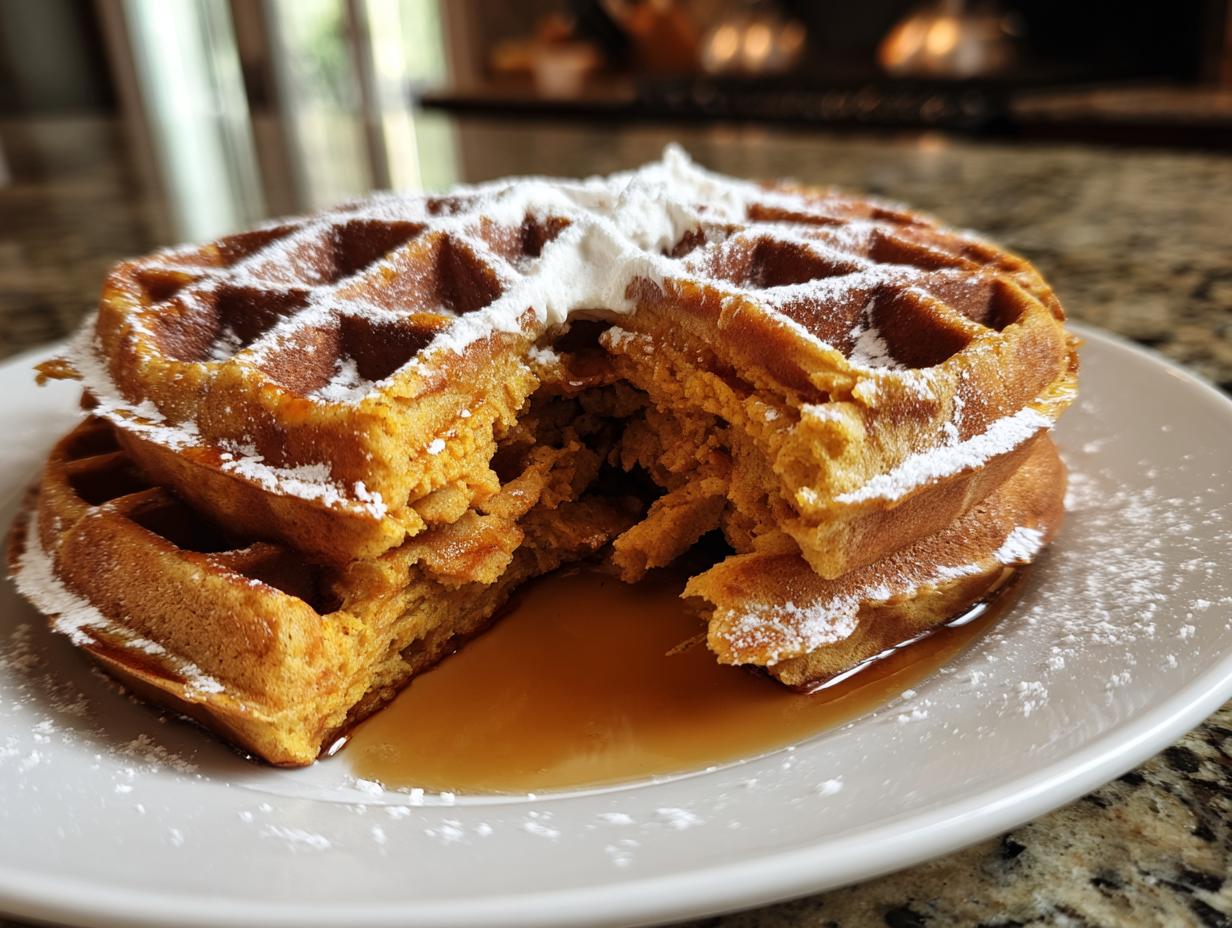 Cozy Pumpkin Waffles with Autumn Spices for Halloween & Fall Cooking