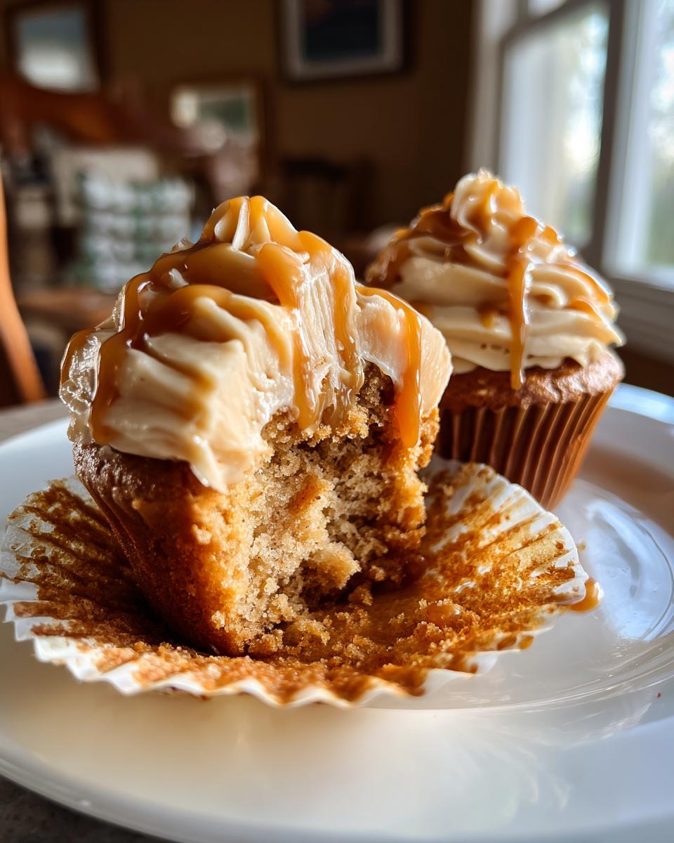 Pumpkin Cupcakes with Peanut Butter Frosting and Caramel Drizzle - detail 1