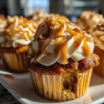 Pumpkin Cupcakes with Peanut Butter Frosting and Caramel Drizzle