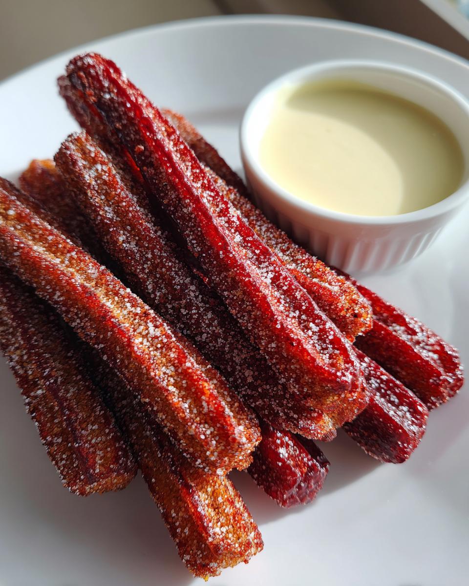 Red Velvet Churros Recipe with White Chocolate Dip - detail 1