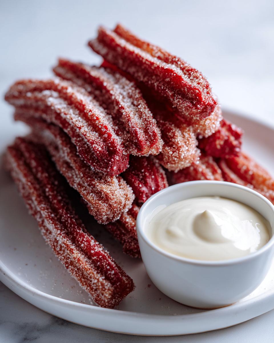 Red Velvet Churros Recipe with White Chocolate Dip - detail 2
