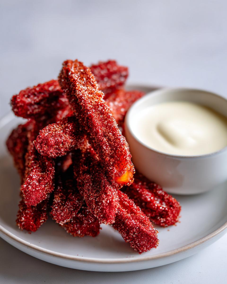 Red Velvet Churros Recipe with White Chocolate Dip - detail 3