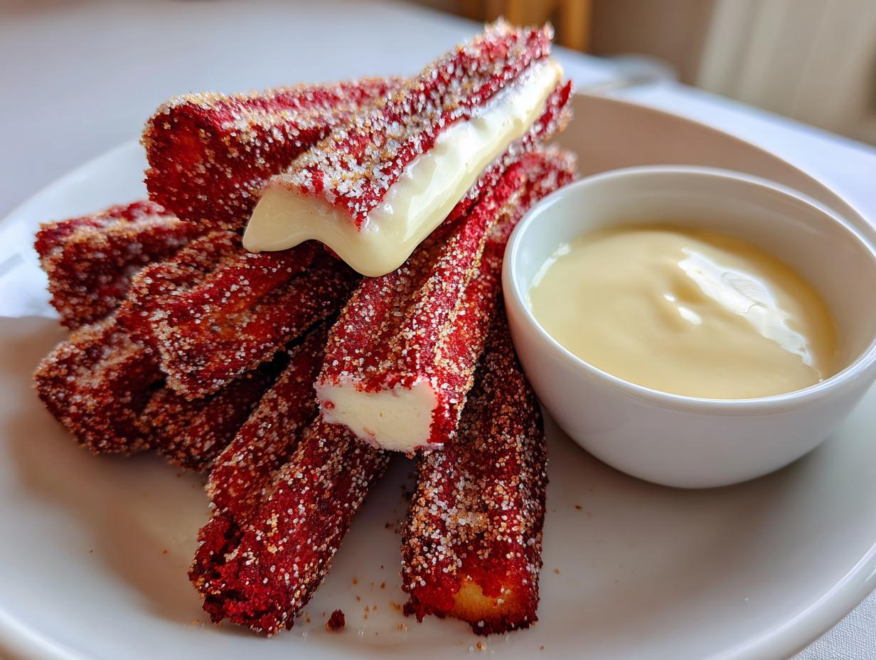 Red Velvet Churros Recipe with White Chocolate Dip