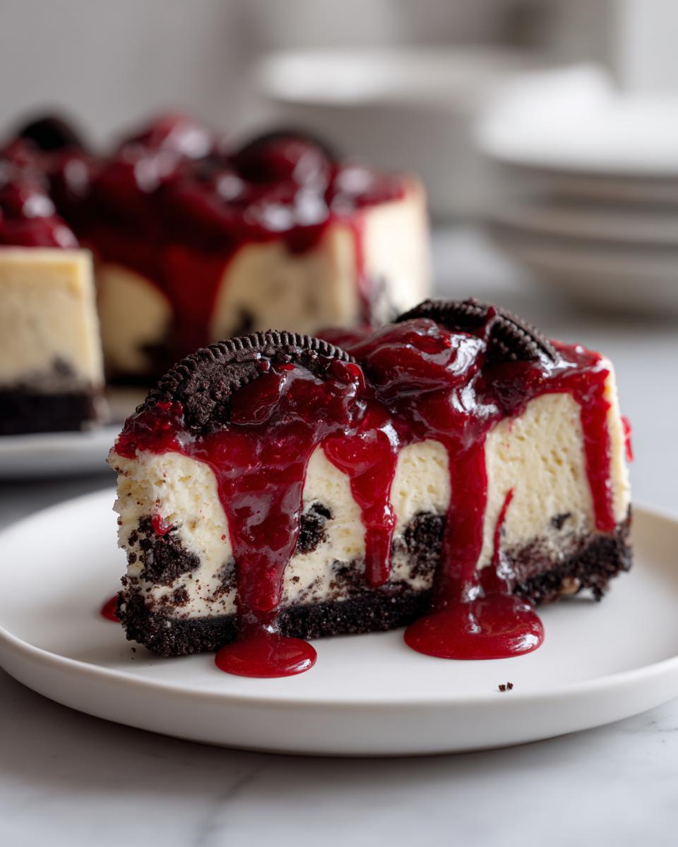 Bloody Cheesecake with Edible Blood and Oreo Crust for Halloween - detail 2