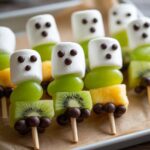 Healthy Halloween Ghost Fruit Kabobs for Kids Parties