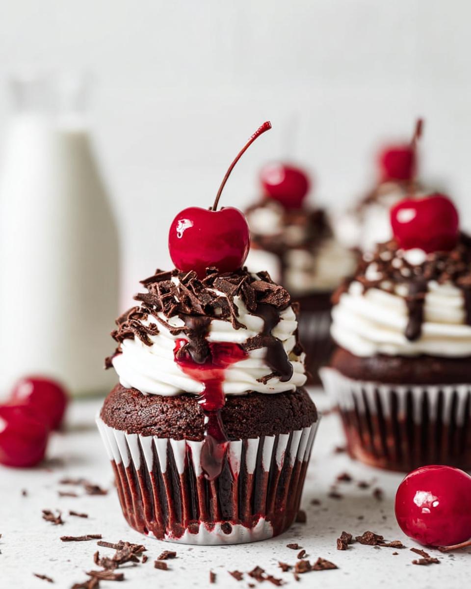 Black Forest Cupcakes recipe with cherry filling and chocolate shavings - detail 1