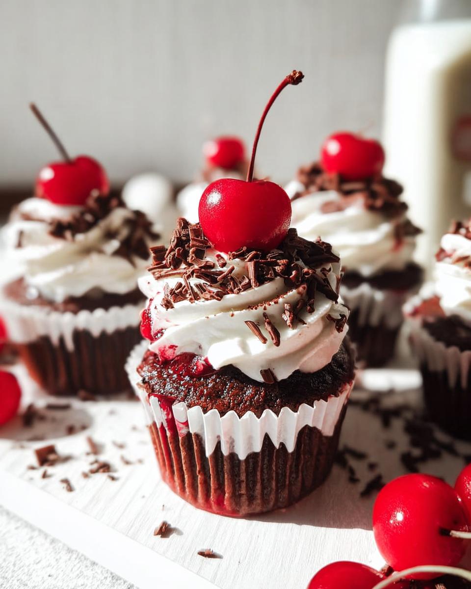 Black Forest Cupcakes recipe with cherry filling and chocolate shavings - detail 2