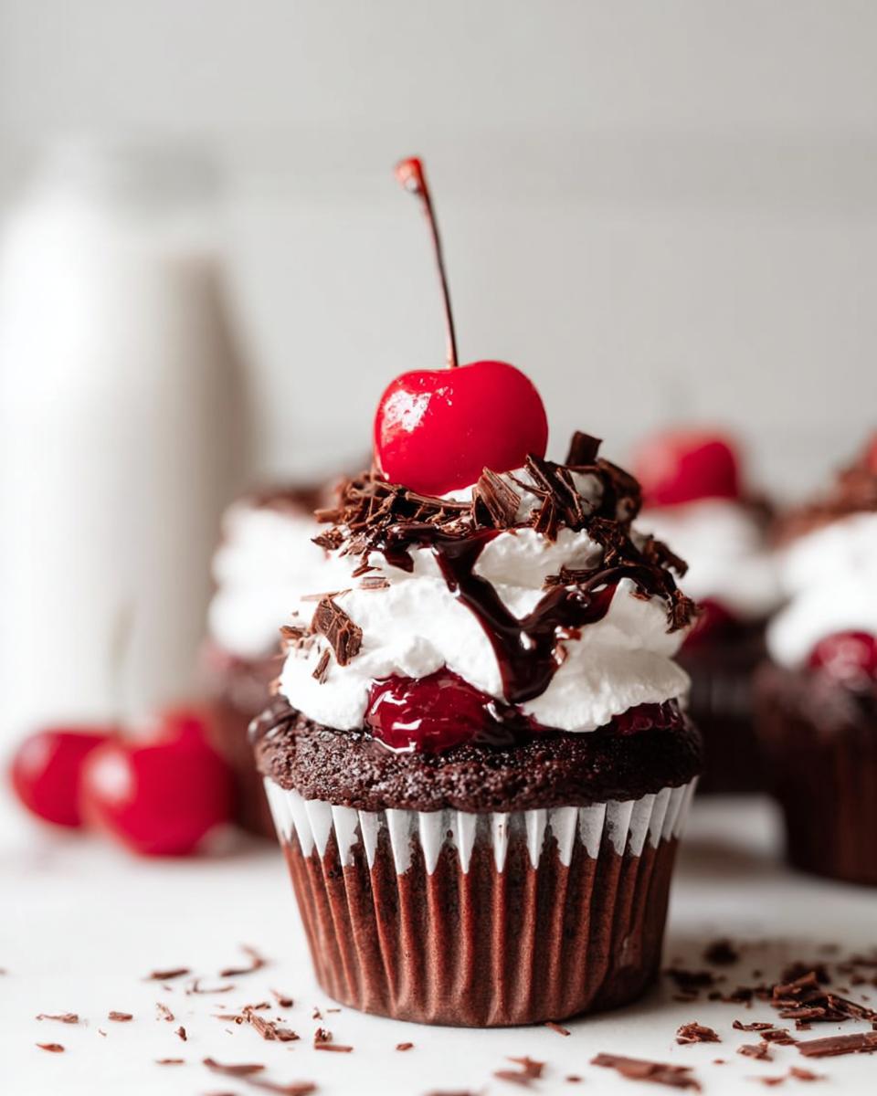 Black Forest Cupcakes recipe with cherry filling and chocolate shavings - detail 3