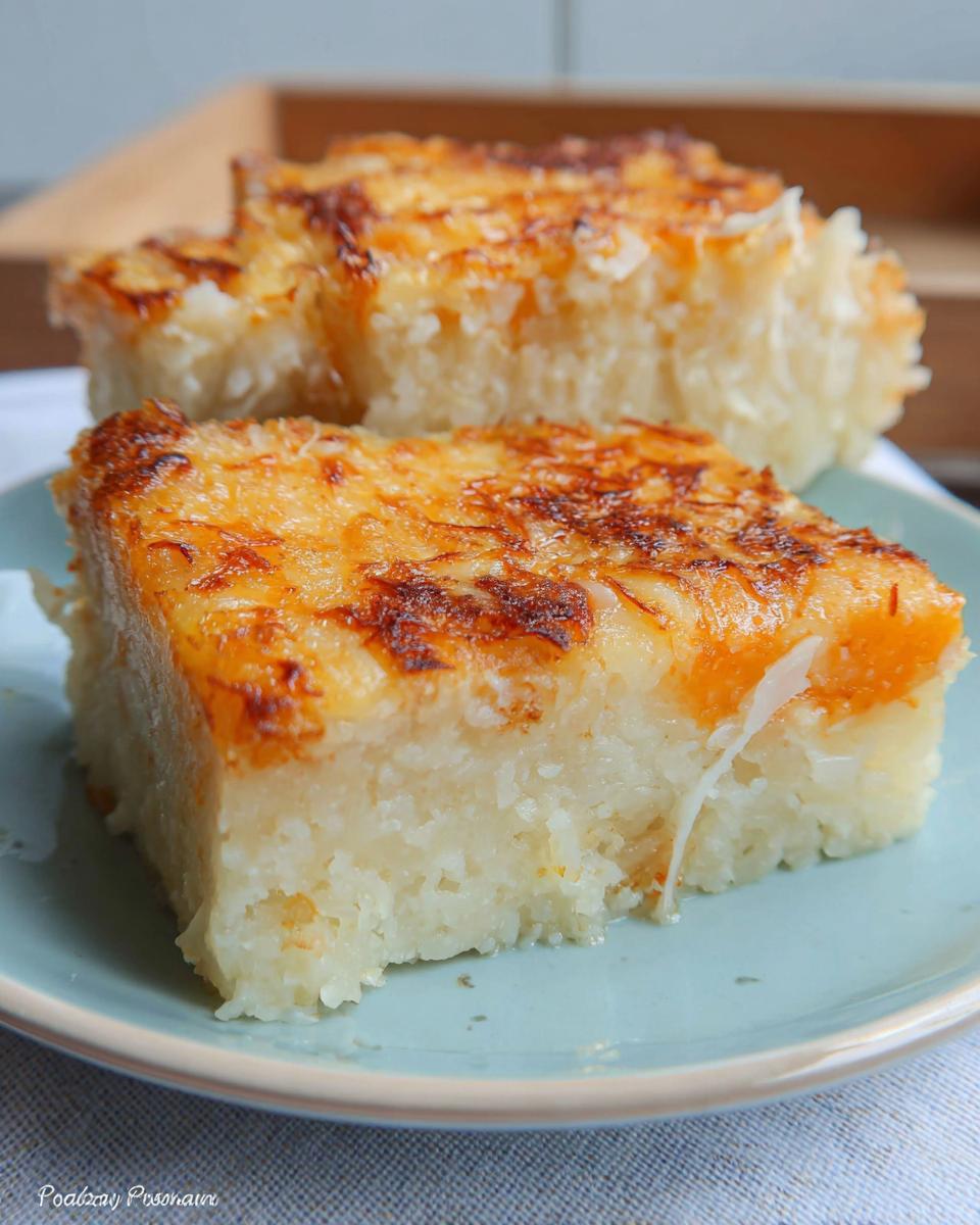 Easy homemade cassava cake recipe with coconut milk and cheese topping - detail 1