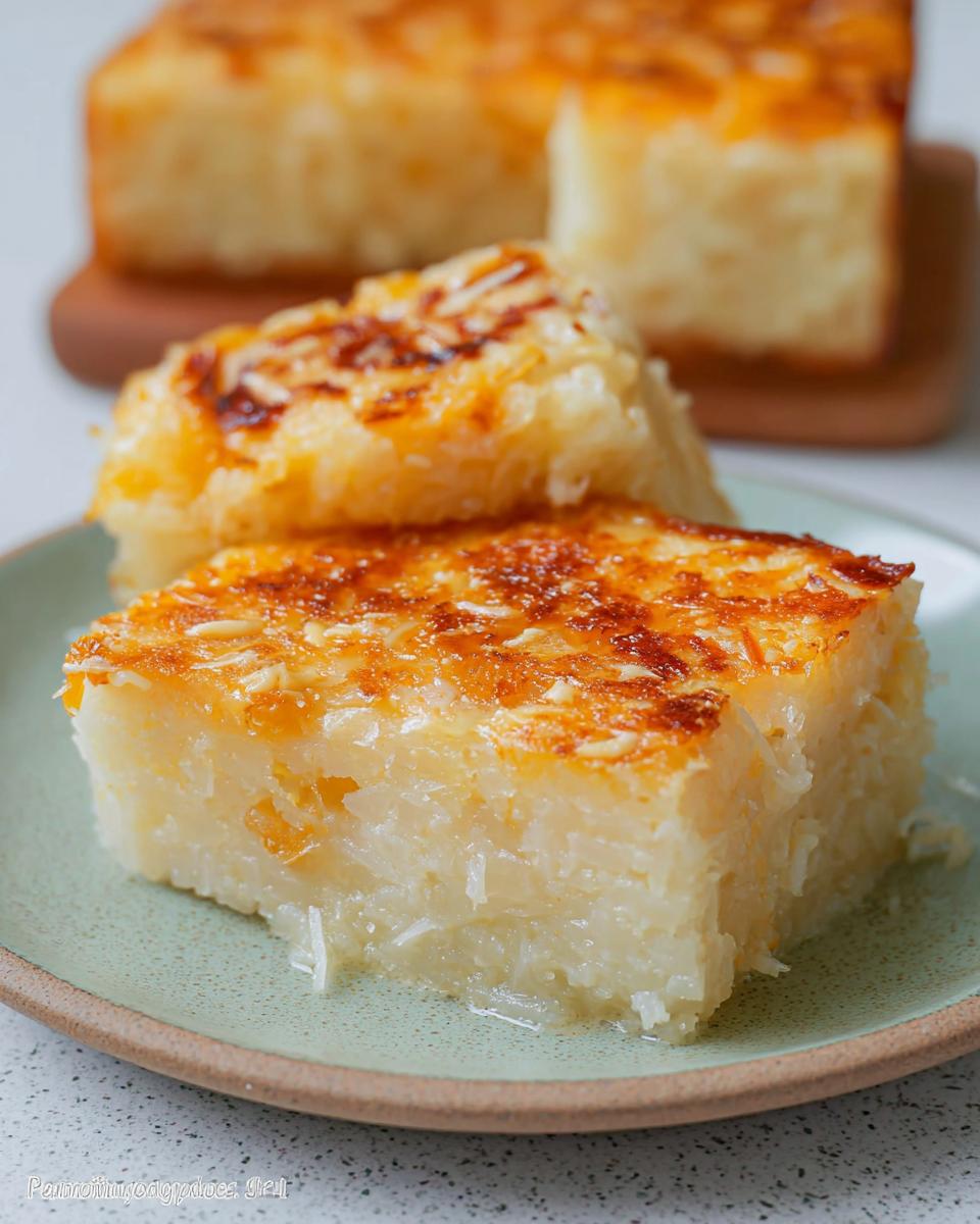 Easy homemade cassava cake recipe with coconut milk and cheese topping - detail 3