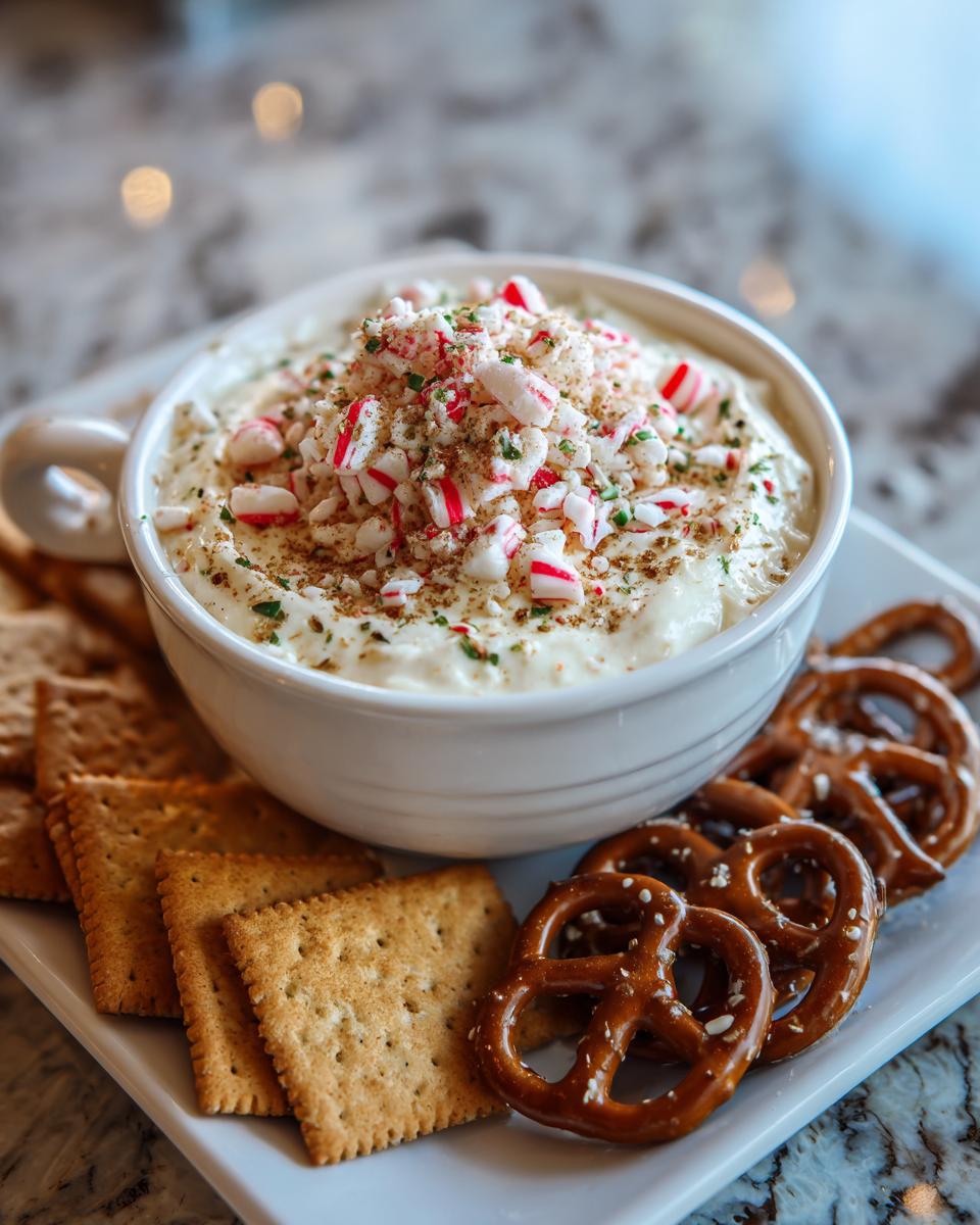 Peppermint Cheesecake Dip with Graham Crackers and Pretzels - detail 1