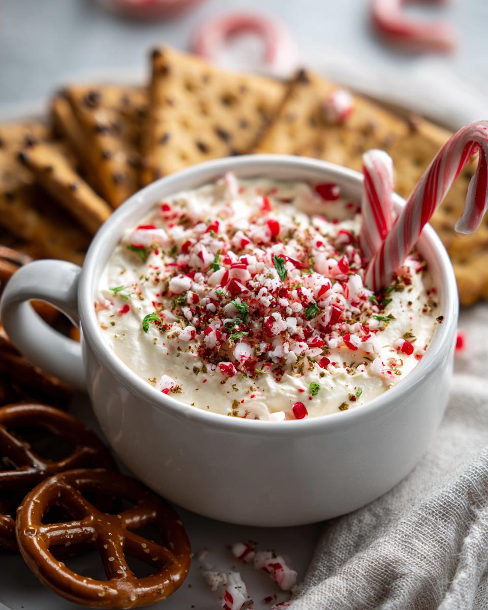 Peppermint Cheesecake Dip with Graham Crackers and Pretzels - detail 2