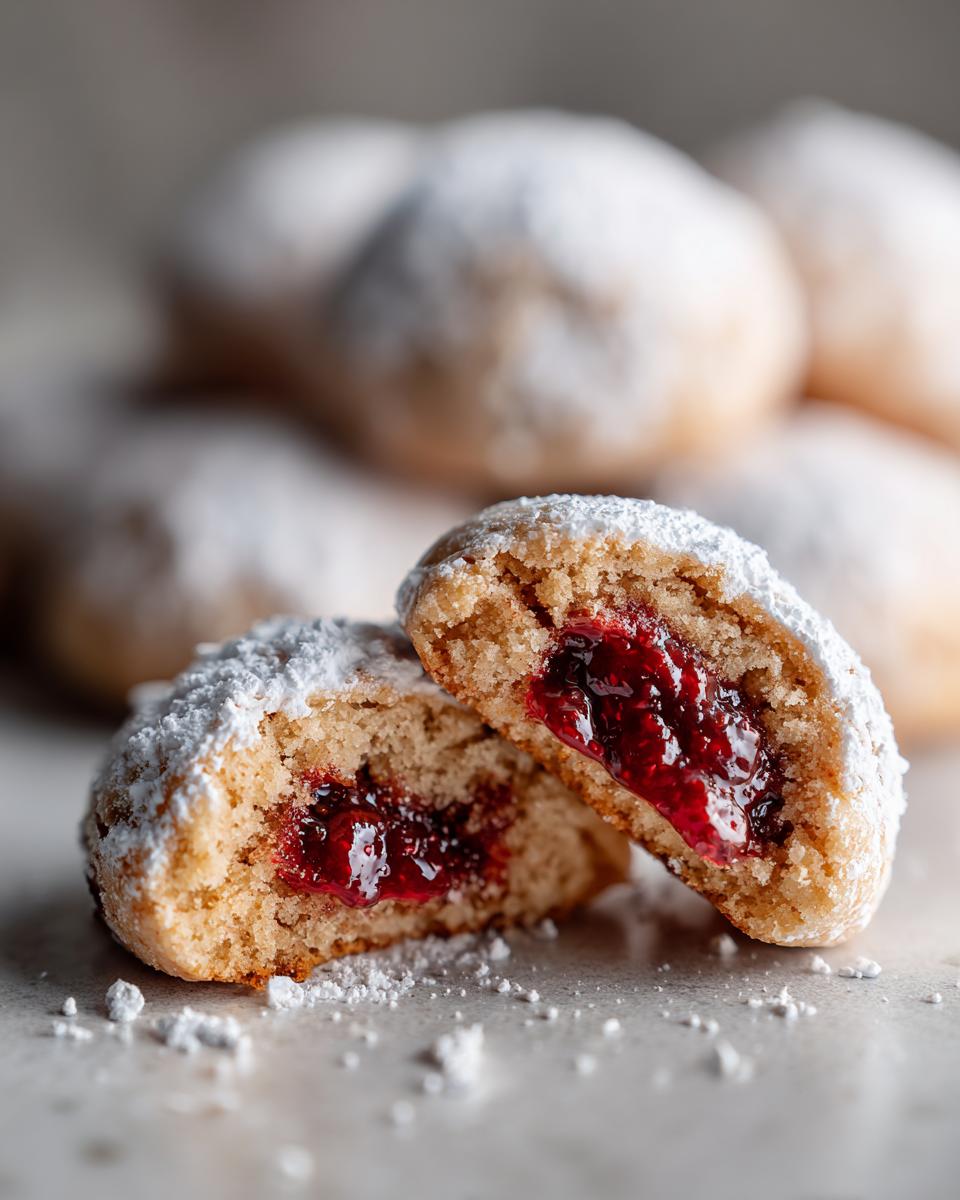 Raspberry Filled Almond Snowball Cookies - detail 3