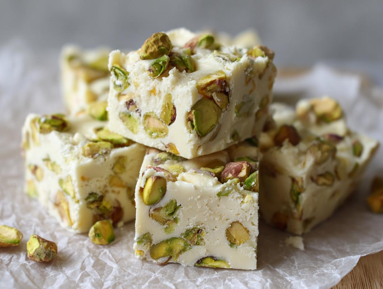 Devilish 2-Hour White Chocolate Pistachio Fudge