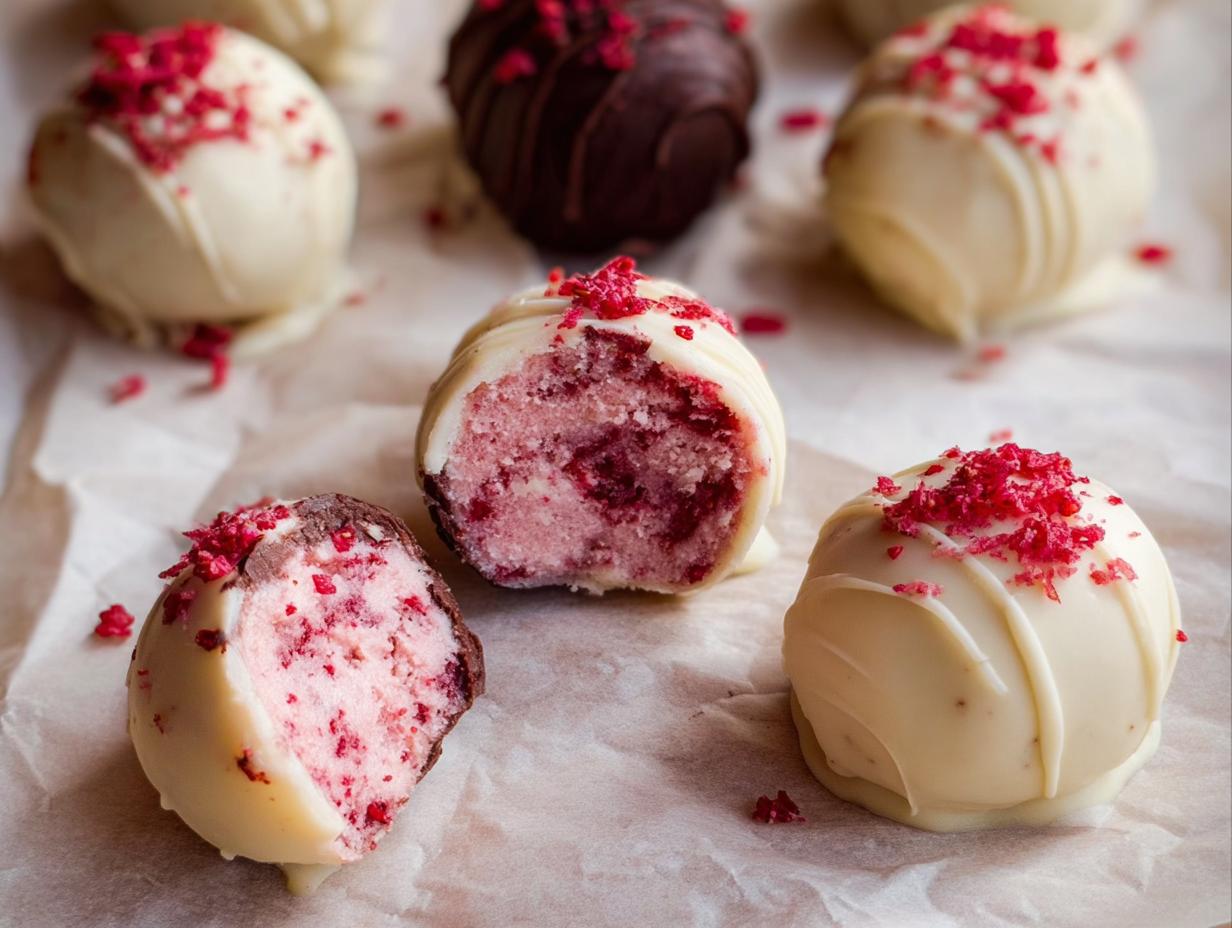 Devilish No-Bake White Chocolate Strawberry Truffles in 60