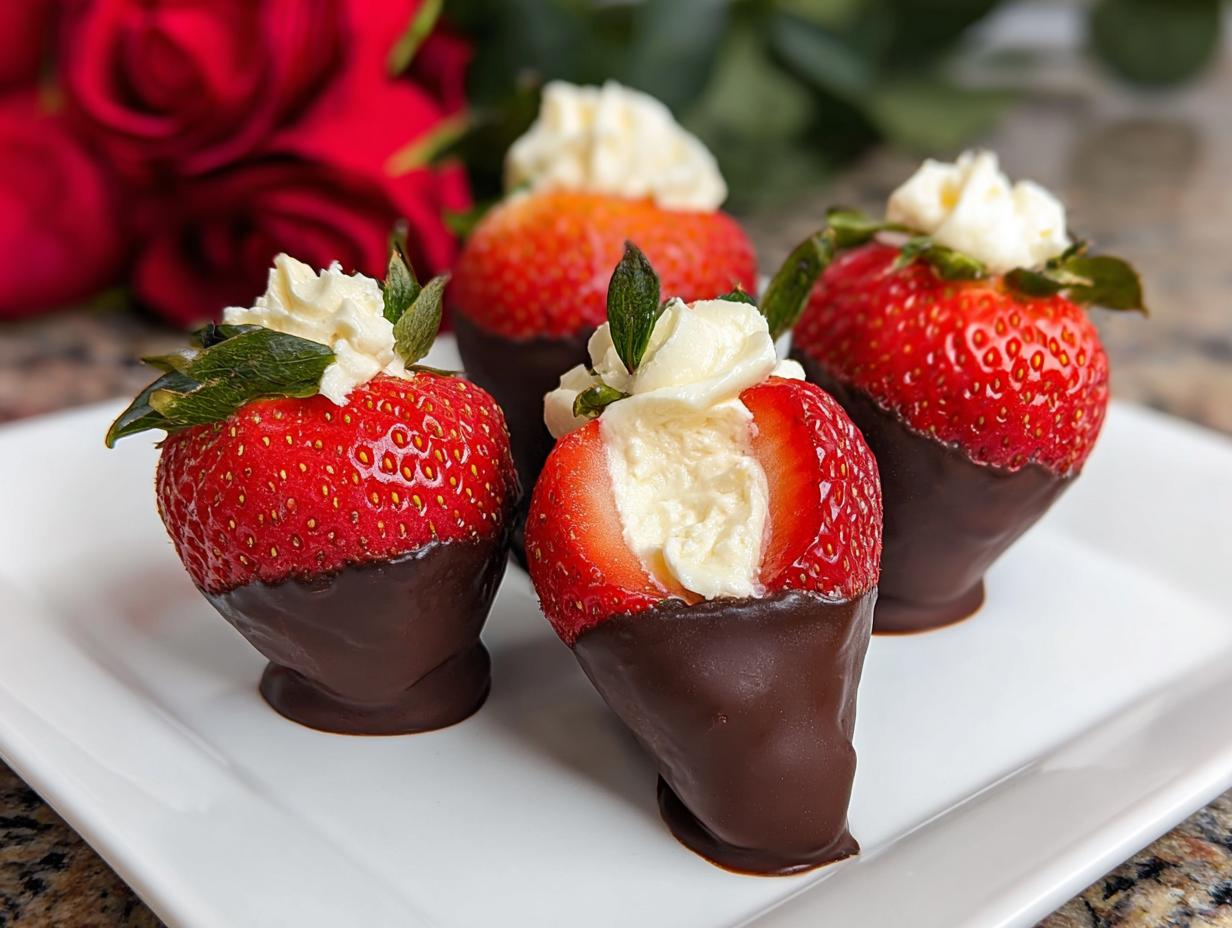 Easy Stuffed Chocolate-Covered Cheesecake Strawberries: 4 Steps