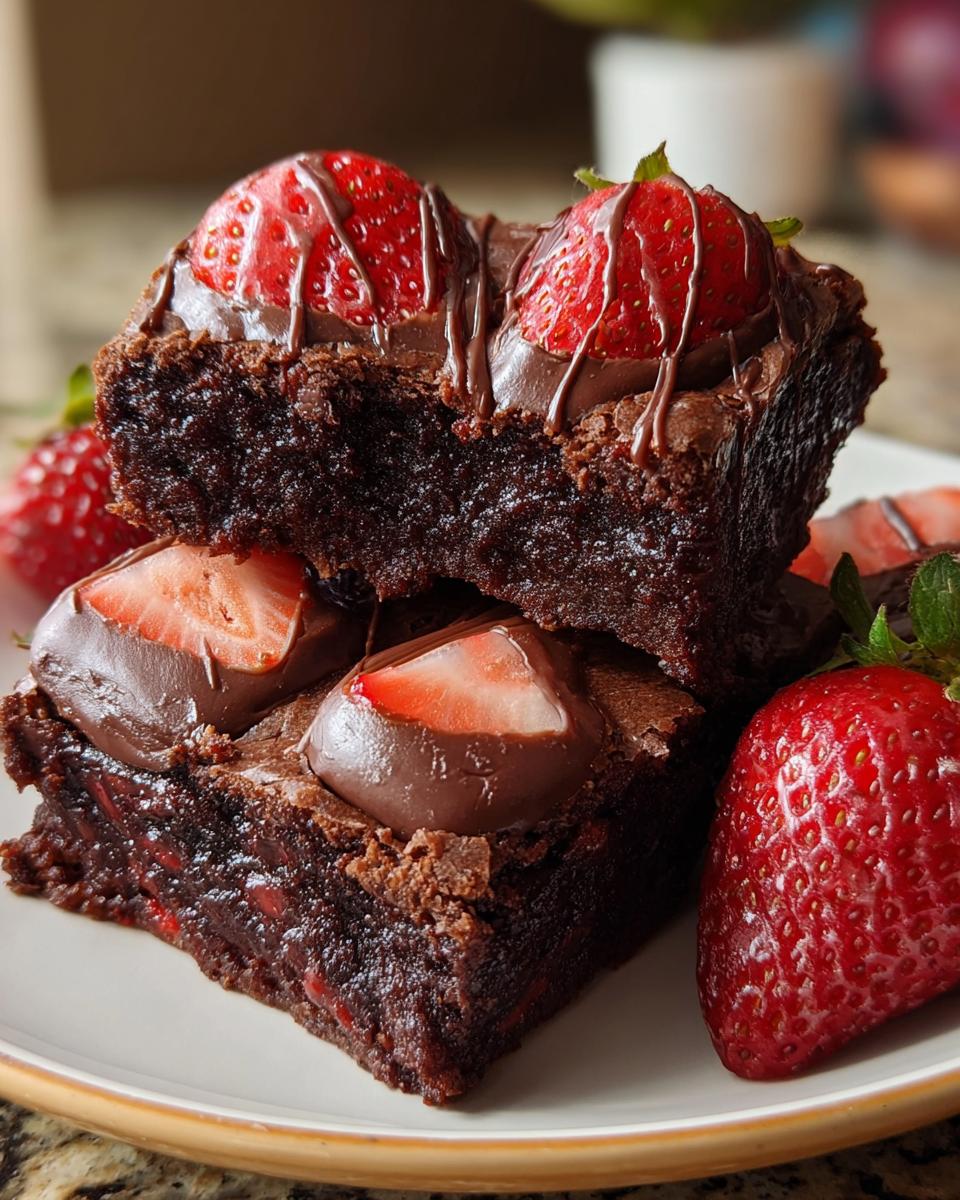 Irresistibly Rich Brownies Topped with Sweet Chocolate Strawberries - detail 1