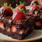 Irresistibly Rich Brownies Topped with Sweet Chocolate Strawberries